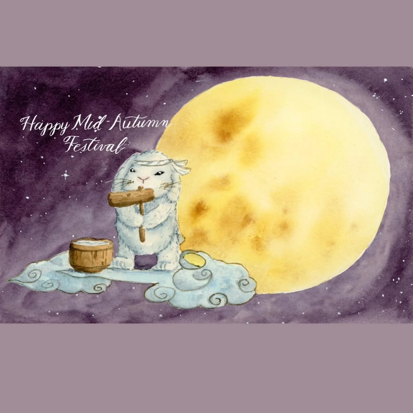 🌕🐇 A little late to the moon party, but these bunnies don&rsquo;t seem to mind.

When I first started painting, I imagined a moon rabbit quietly pounding mochi&hellip; until a pair of mischievous bunnies showed up to turn it into a food fight.
Gues