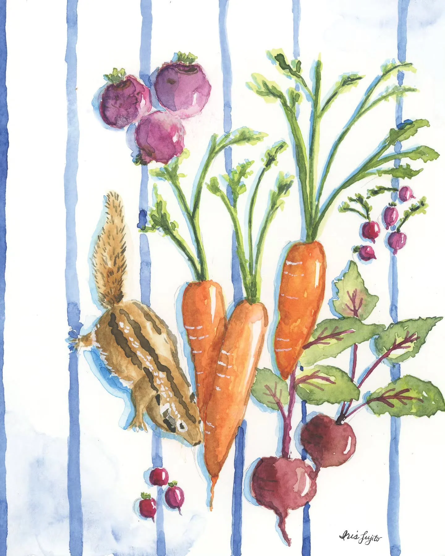 Root vegetables and one very curious dinner guest. 🥕
My take on last week&rsquo;s #jehanesgoldenthread prompt, root vegetables.

A small study in color (inspired by @letsgomakeart) &hellip; and maybe a tiny bit of mischief

#jehanesgoldenthreadrootv