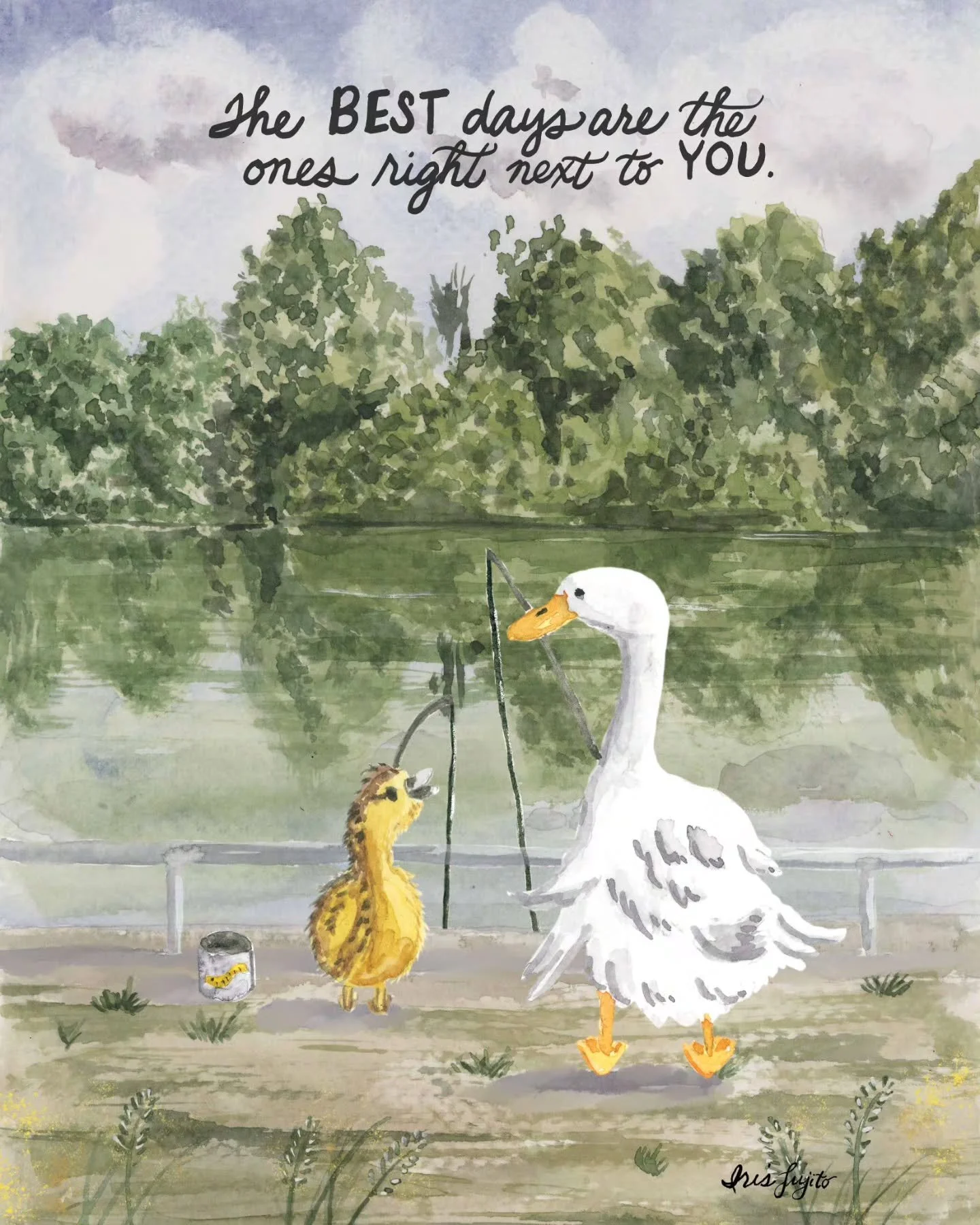 With Father's Day coming up, I wanted to create this watercolor illustrated greeting card to celebrate the bond between a child and their father. Fishing felt like the perfect way to capture that.  It's a lot of sitting and waiting, not all that exci