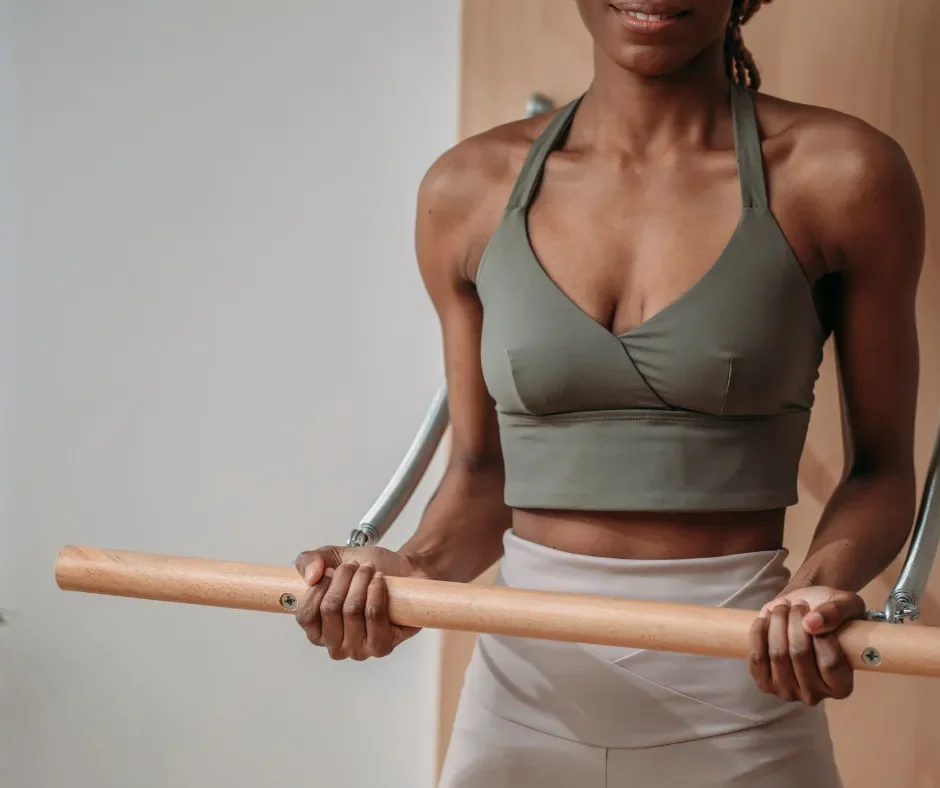 Focused core and upper body strengthening exercises on the Pilates reformer.