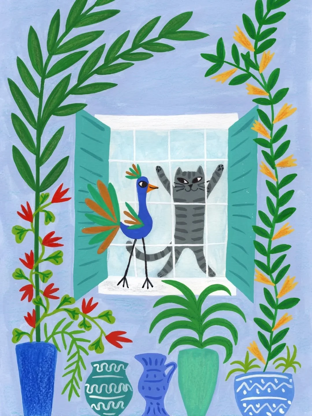 Not coming out today? 😉

Happy weekend!

#housecat 
#bird&amp;cat
#catillustration