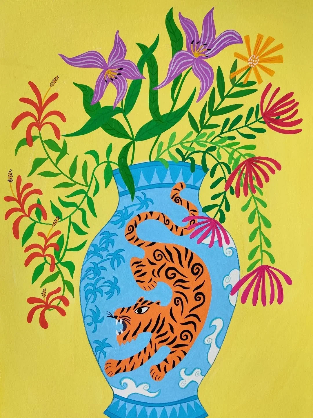 A tiger and flowers for your week 😍

#tigervase 
#gouachepainting 
#tigerlove