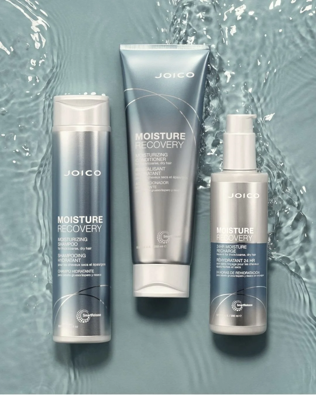 Thirsty hair? 💦✨ Quench it with the ultimate dry hair revival heroes! ⁠
⁠
Our Joico Moisture Recovery Collection deeply nourishes dry strands, leaving hair 88% smoother and 46% softer*, while also reducing breakage and making detangling** easier. ✨⁠