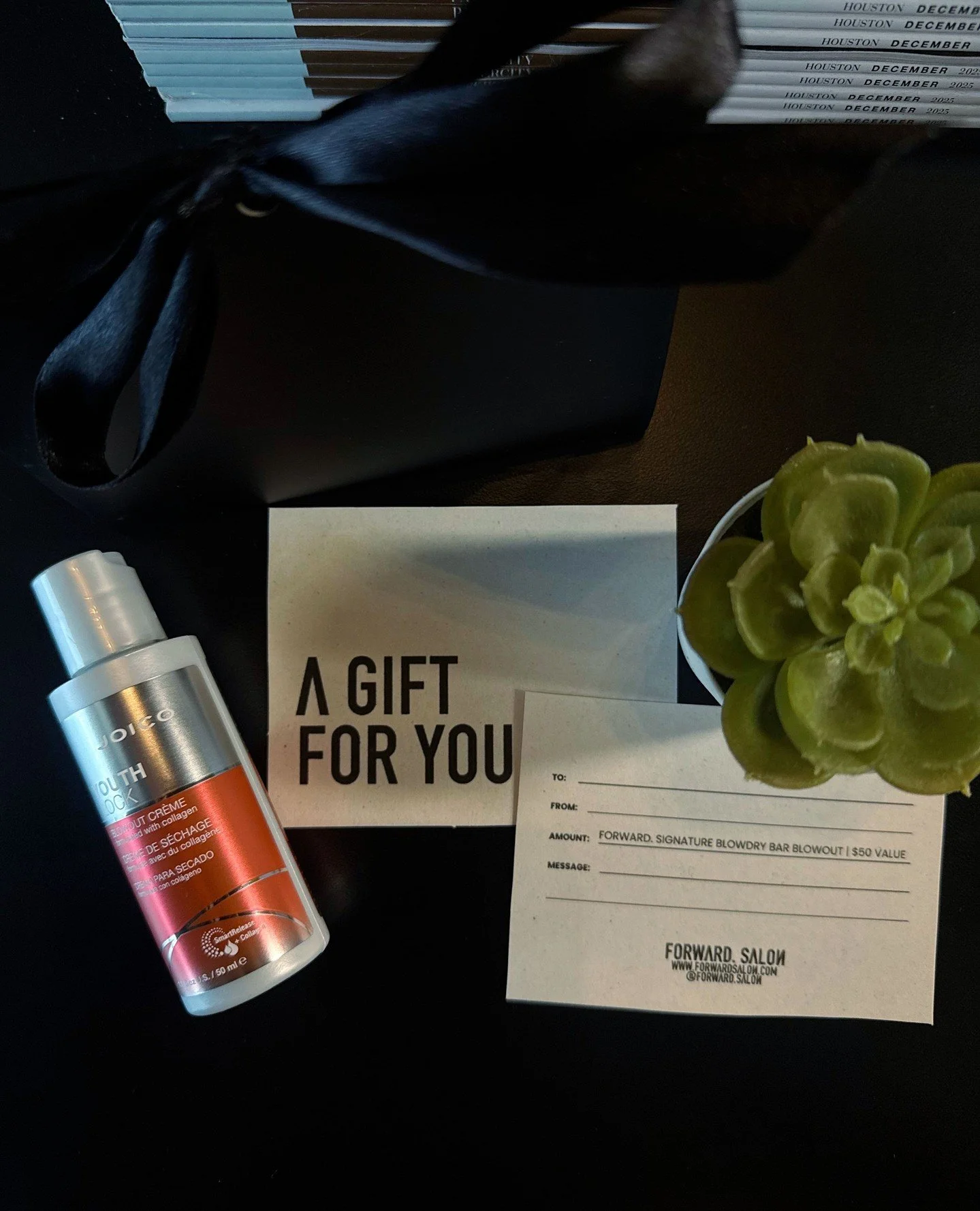 The gift that never misses. Our Blowout Gift Card Package includes a Blowout Cr&egrave;me and a FORWARD. Signature Blowdry Bar blowout for just $60, a $65 value. Beautifully wrapped in our signature black gift box and perfect for the friend, niece, o