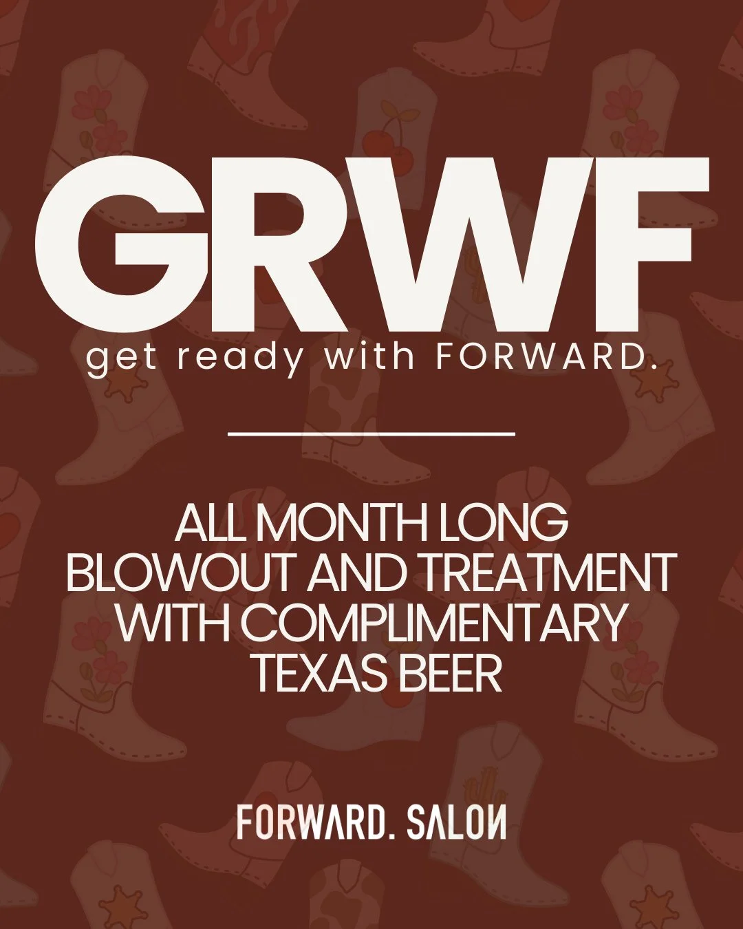 Rodeo season looks better with a blowout- that's right, GRWF is back. ⁠
⁠
All month long, book a blowout and enjoy a complimentary 7 Second Bonding Treatment plus a Shiner Bock, or whatever your drink of choice.⁠
⁠
Because great hair and a cold beer 