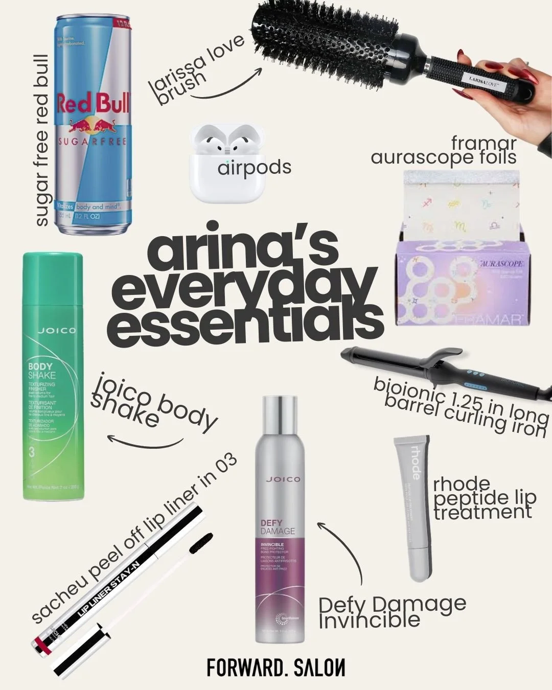 arina&rsquo;s everyday essentials ⚡️⁠
⁠
the things that keep her moving, creating, and never missing.⁠
from volume-boosting staples to tools that get the perfect finish every time&hellip; plus a few ride-or-dies that make long days behind the chair f