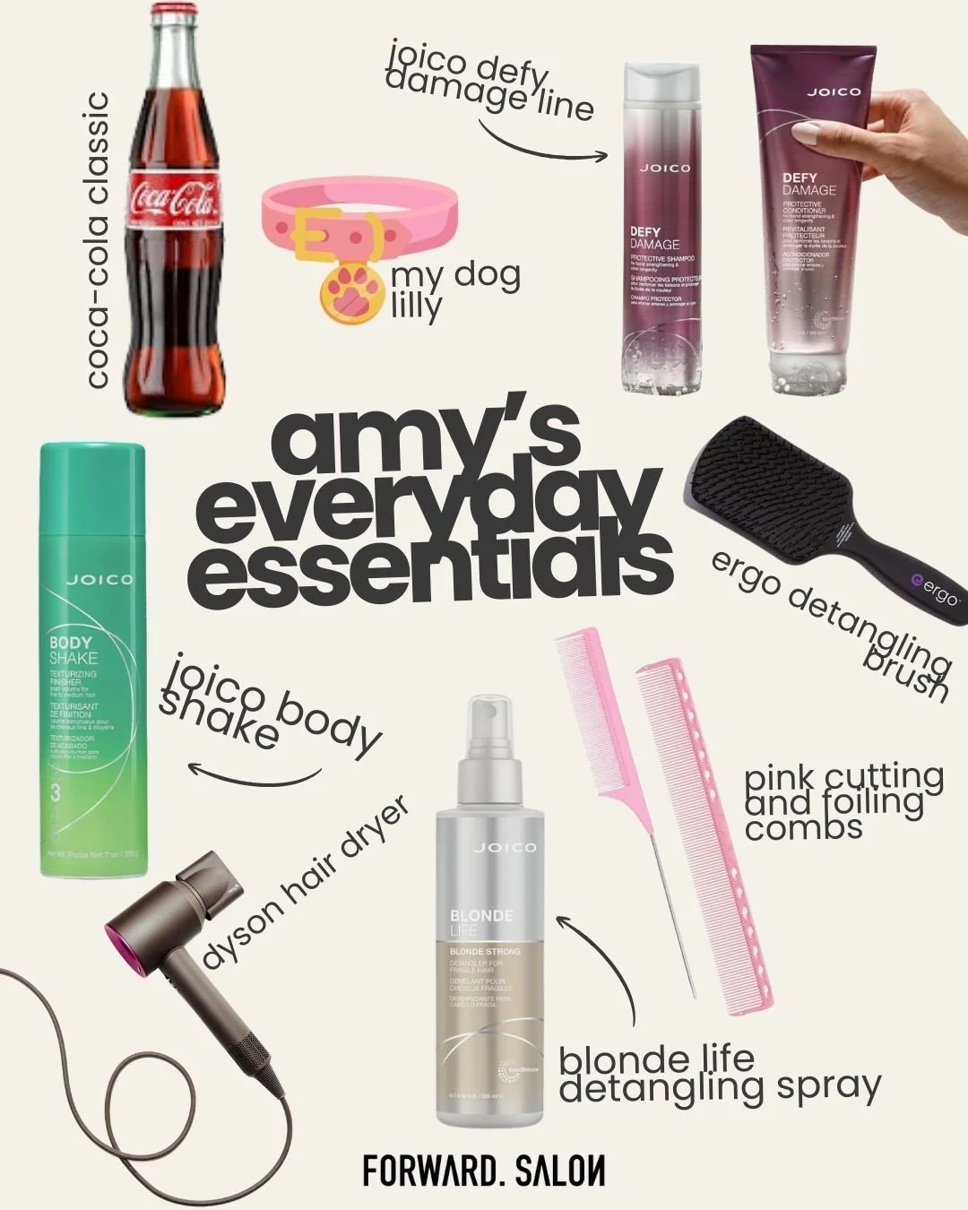 amy&rsquo;s everyday essentials 💗⁠
⁠
the little things that make her feel at home behind the chair.⁠
from healthy hair staples to her go-to tools for a seamless finish&hellip; and of course, a few personal favorites that keep her grounded through it