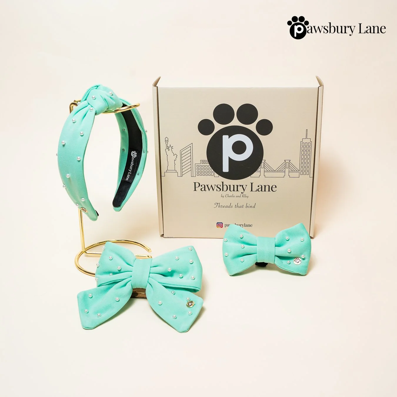 Sugar and Pearls - Seafoam -  Bundle & Save with Pet Bow Tie