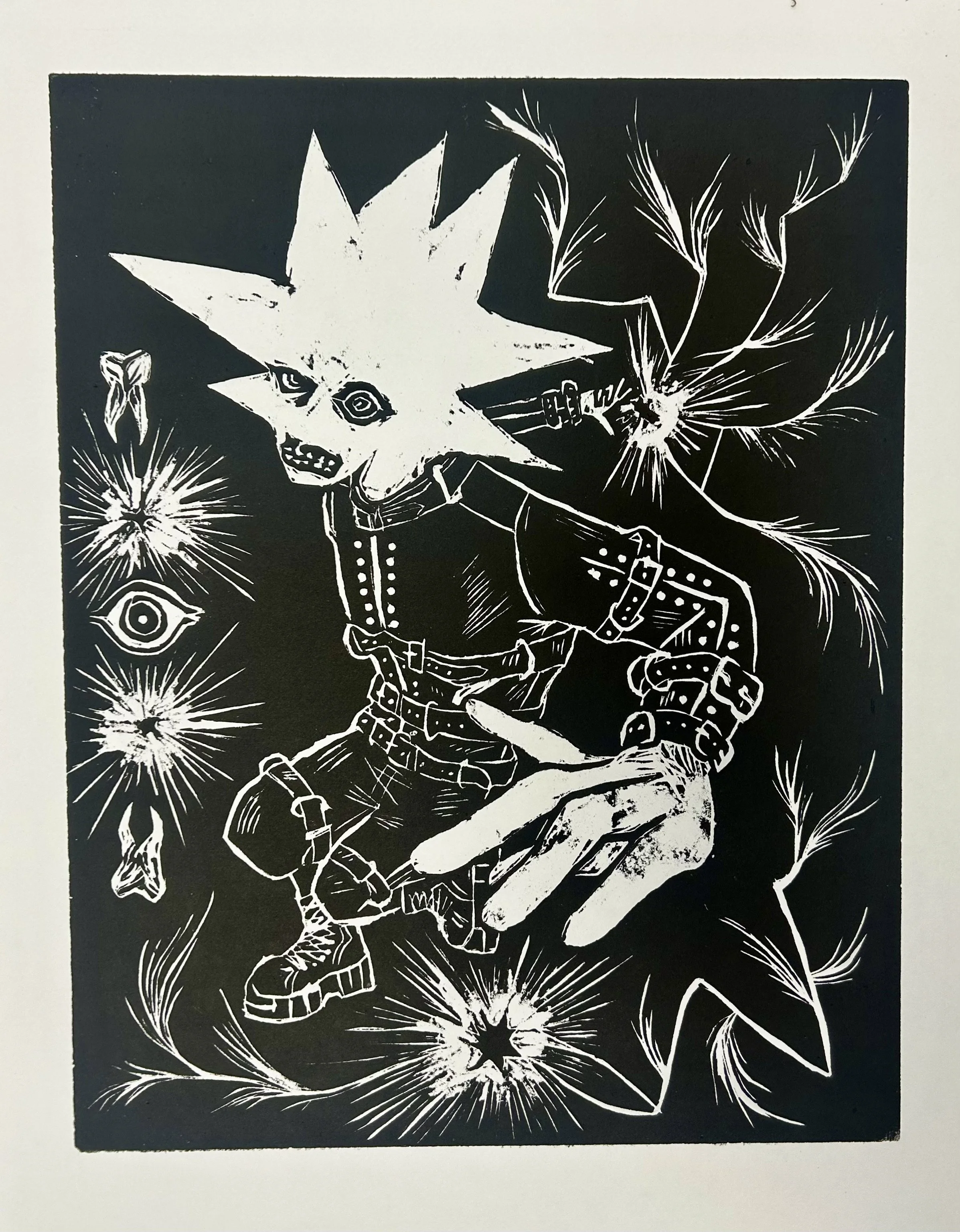 Shock, woodcut relief