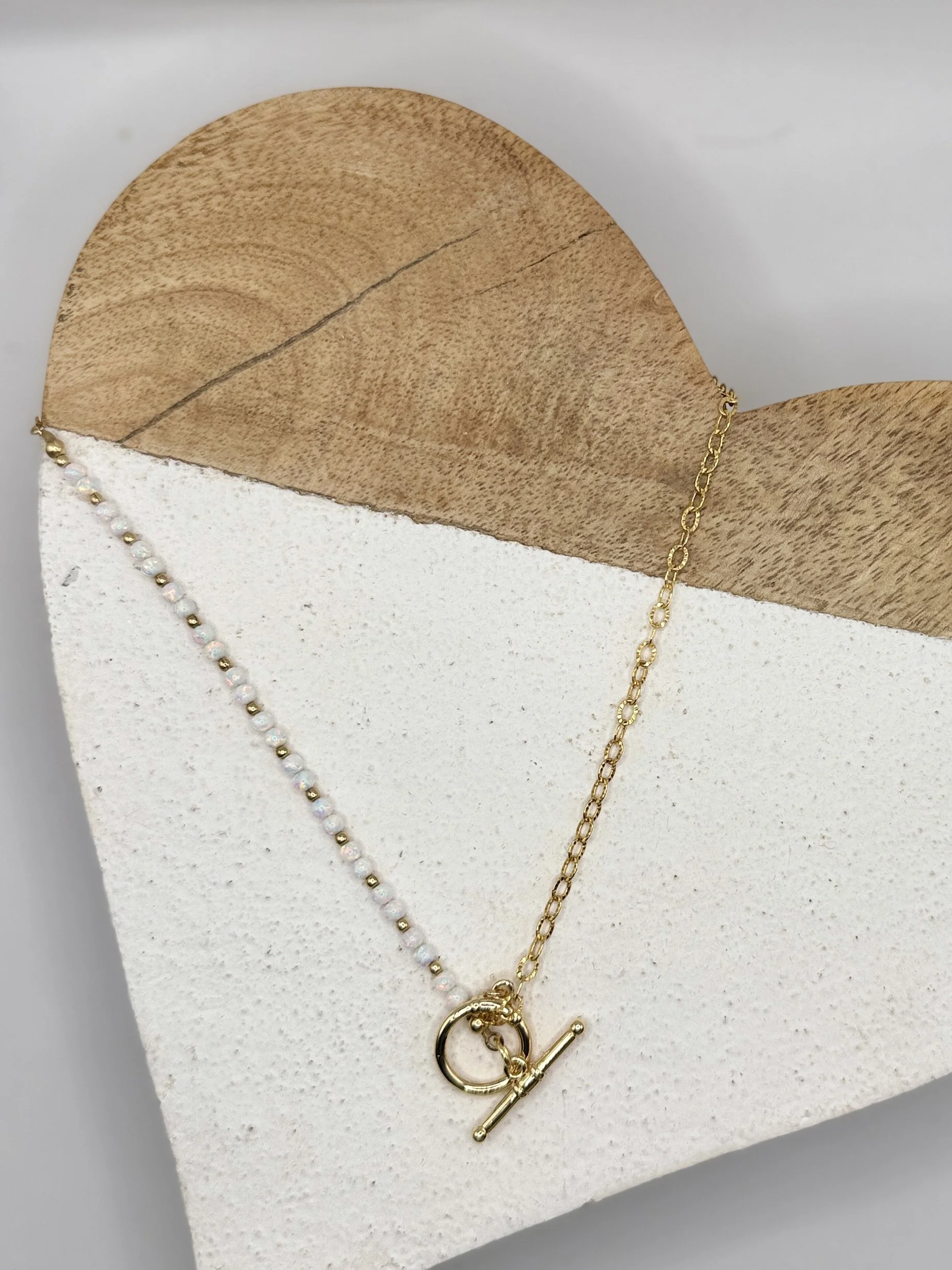 White Opal and Gold-Filled Toggle Necklace