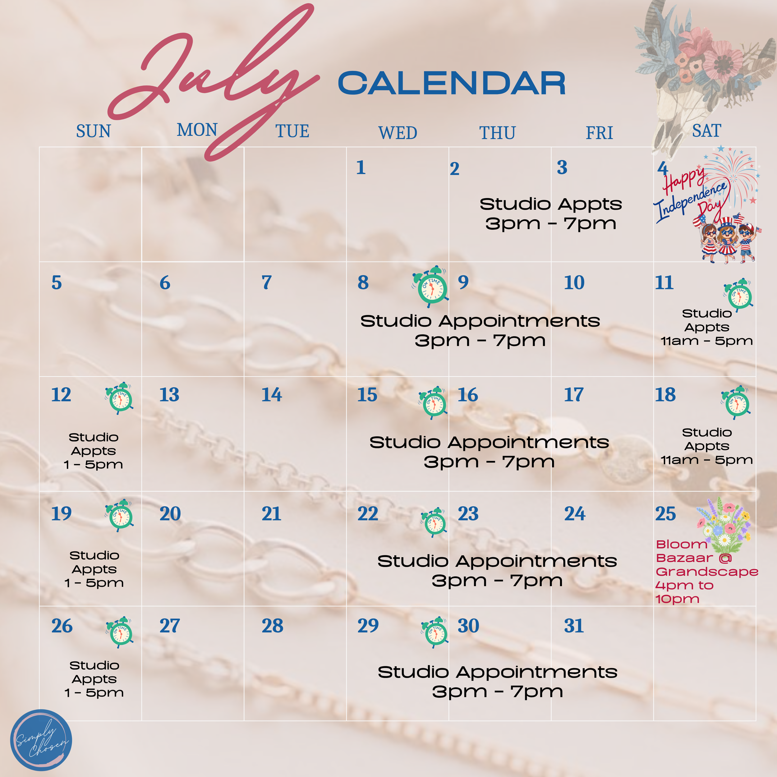 July at Simply Chosen: Permanent Jewelry, Personalized Engraving &amp; Summer Events in Wylie, TX