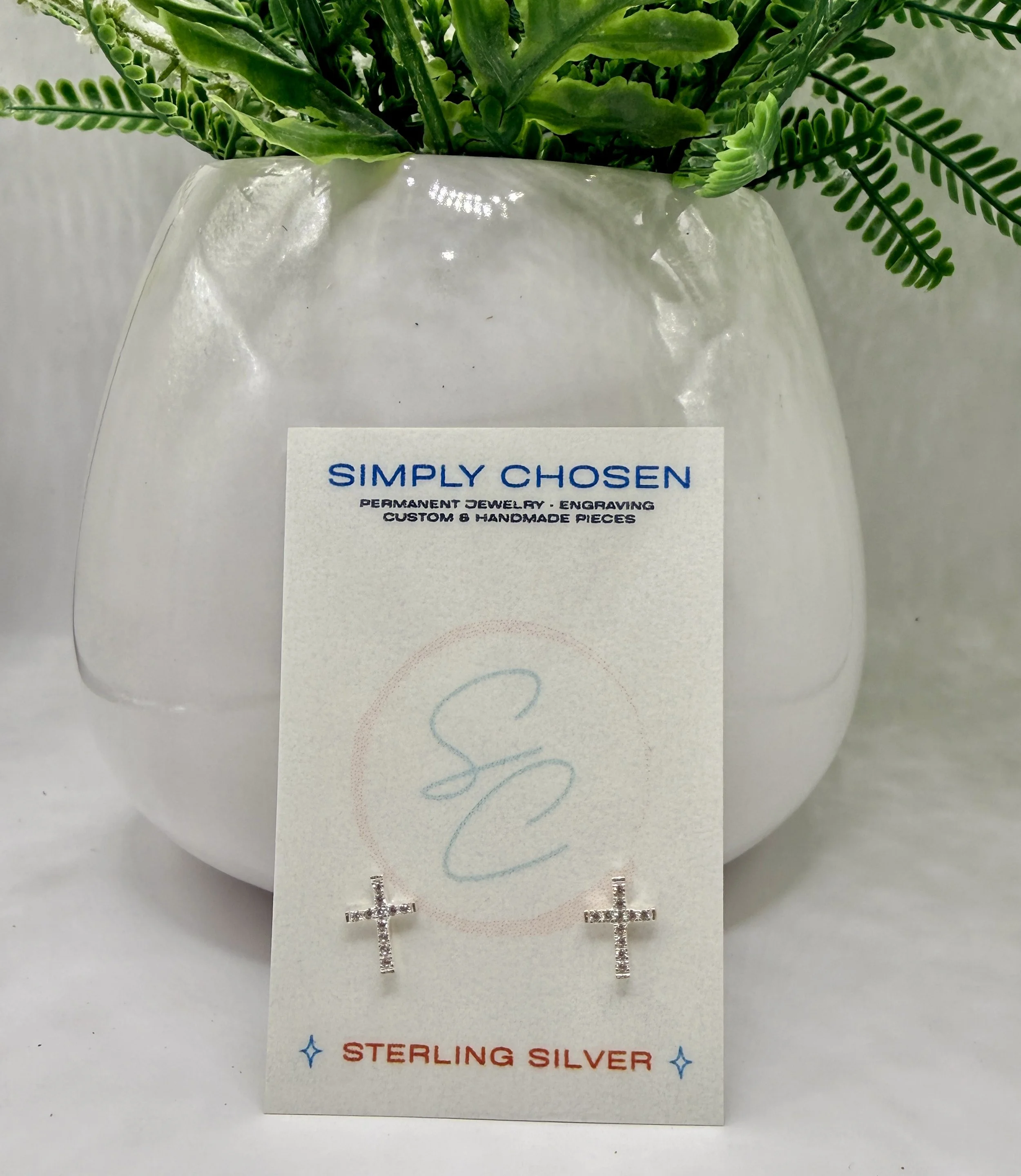 CZ Cross Stud Sterling Silver Earrings