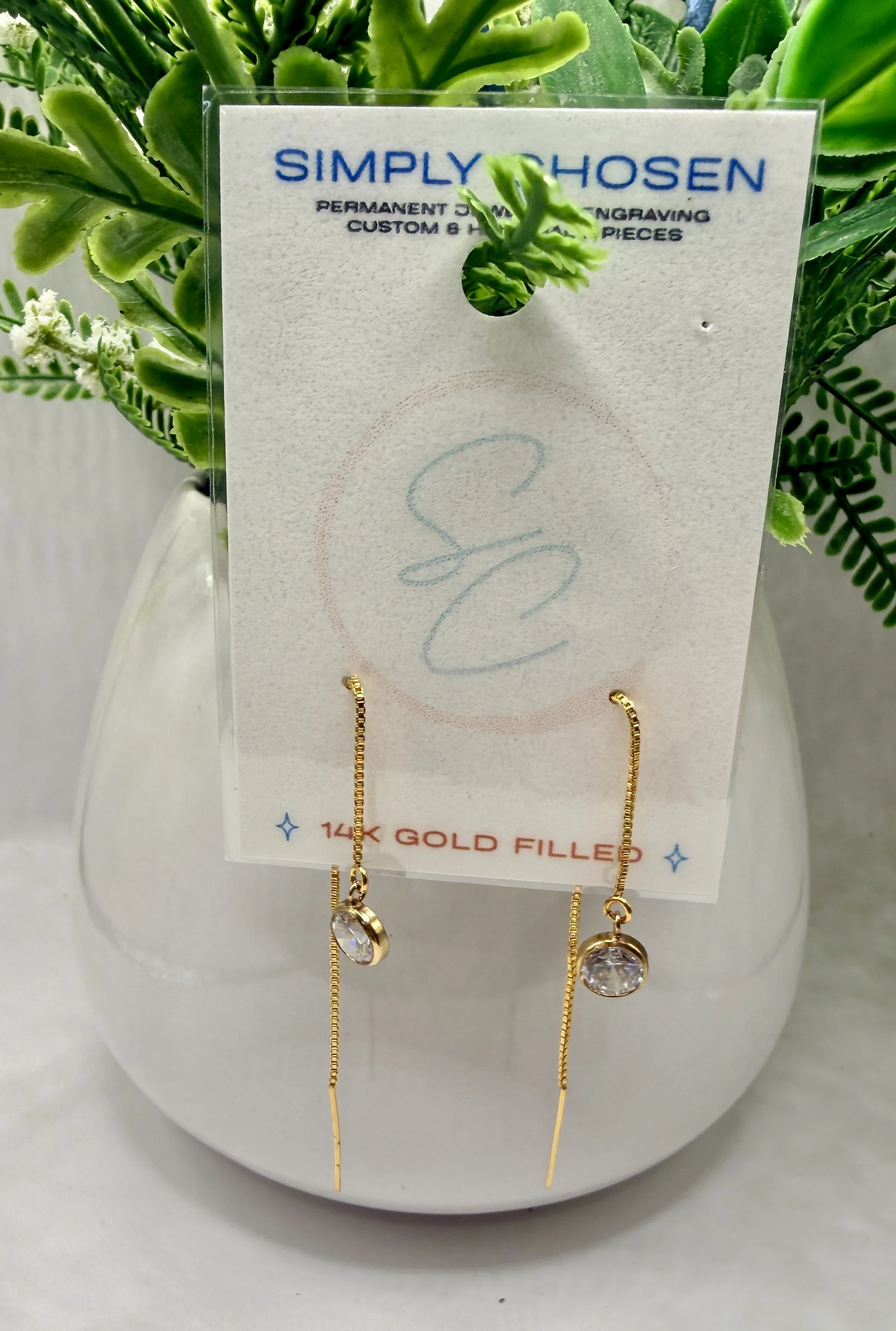 6mm CZ Stone Gold-Filled Threader Earrings