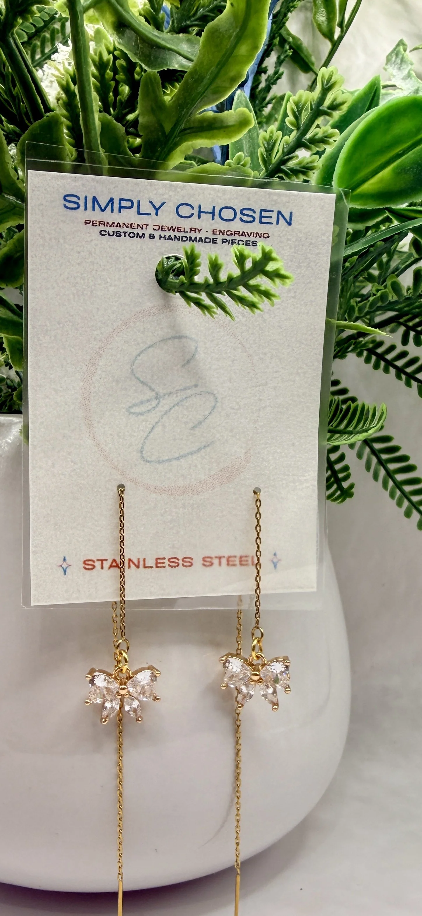 Bow CZ Threader Earrings