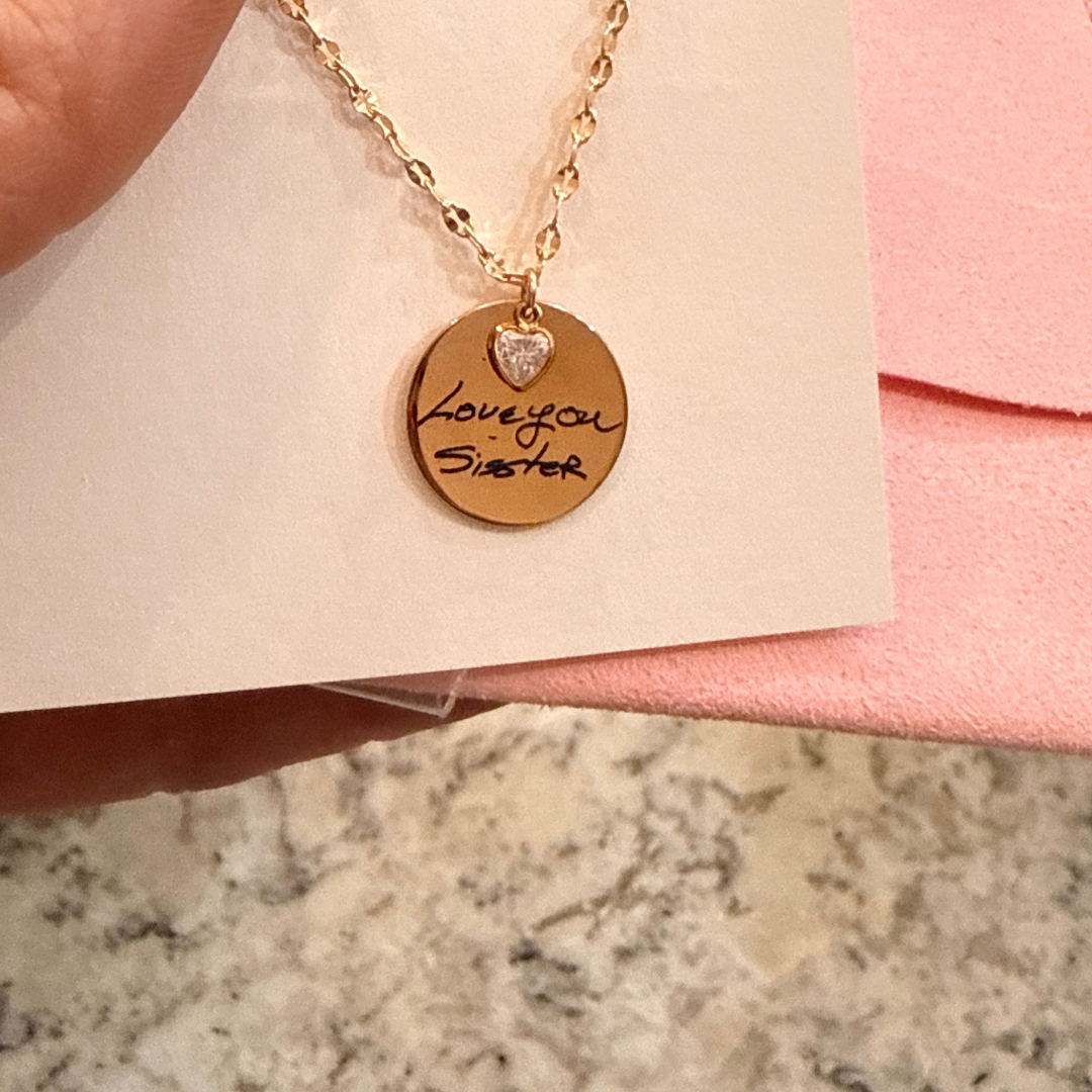 Engrave Example of Handwriting on a 15mm Charm