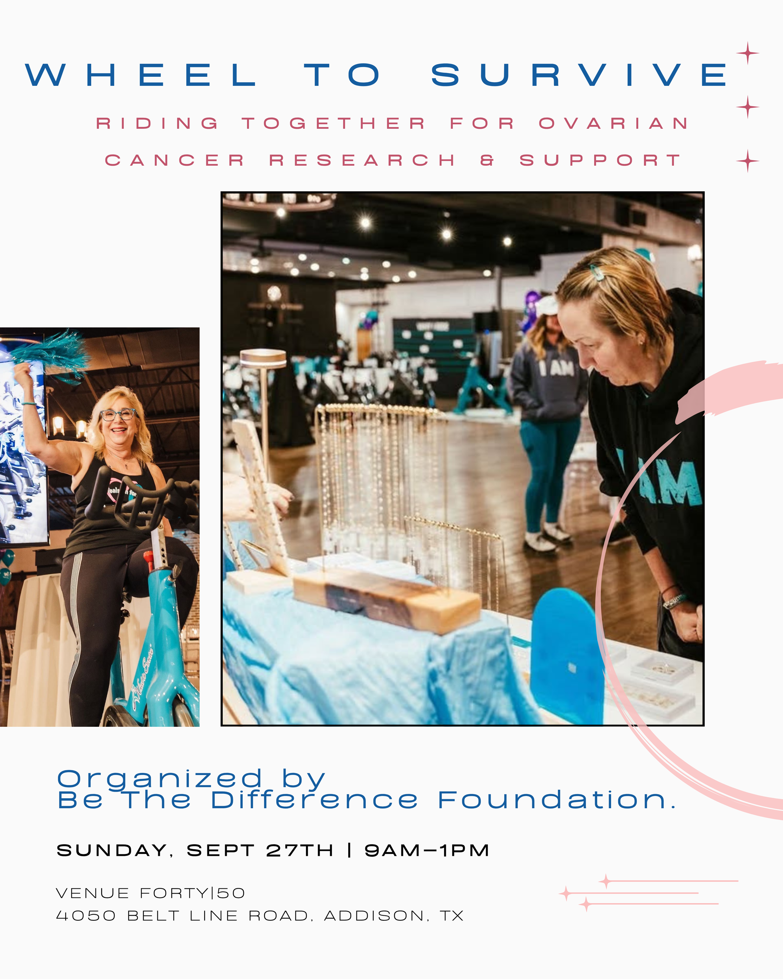 Wheel to Survive ovarian cancer fundraiser in Addison TX featuring Simply Chosen permanent jewelry pop-up at Venue Forty|50