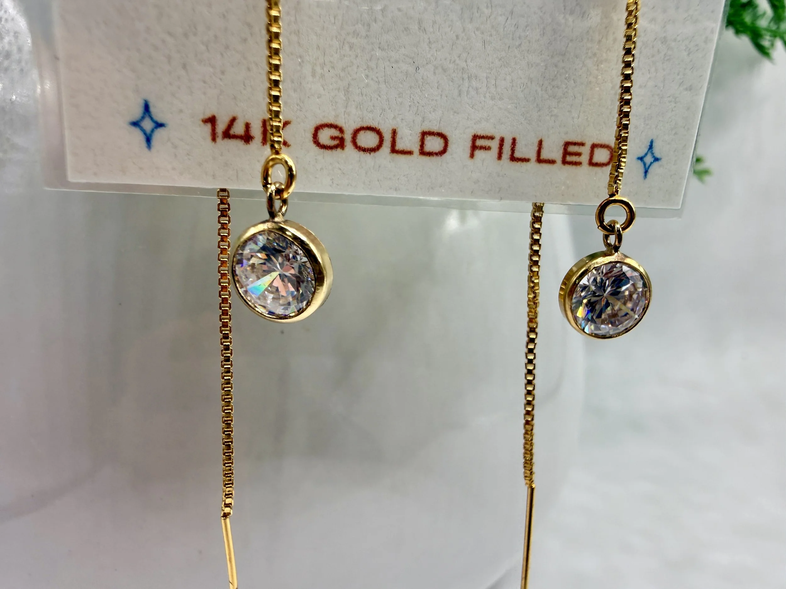 6mm CZ Stone Gold-Filled Threader Earrings