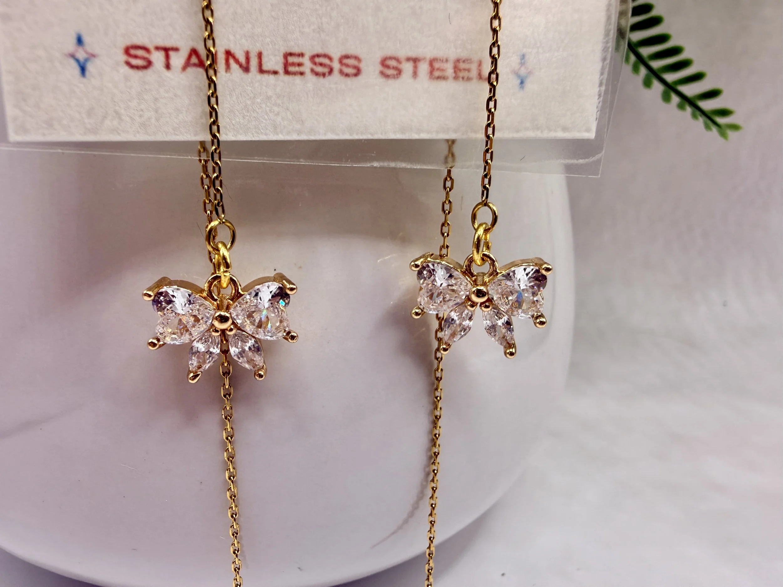 Bow CZ Threader Earrings