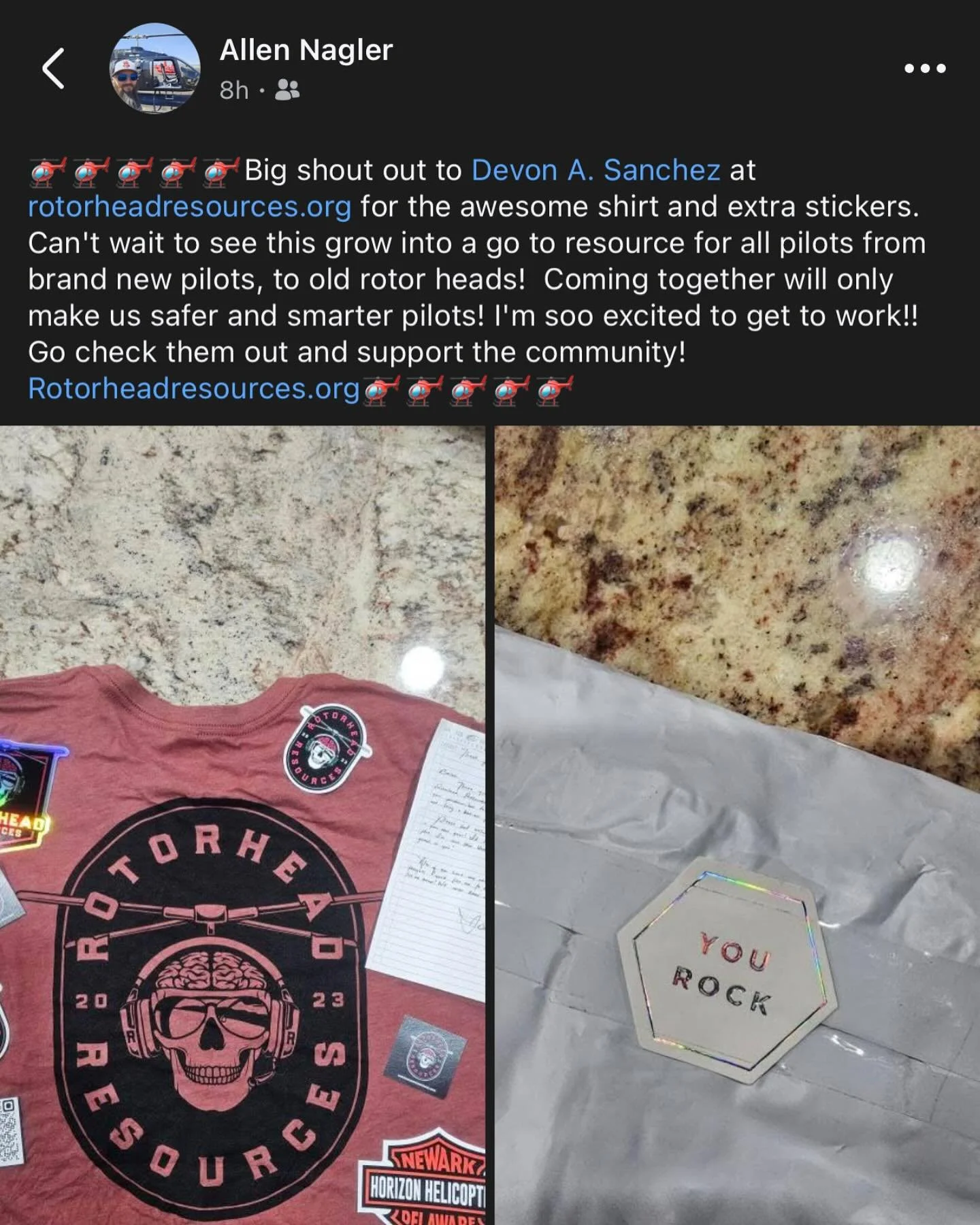 Thank you Allen Nagler for supporting @rotorheadresources Resources! 
He couldn&rsquo;t have said it better🤌🏽💪🏽
Can&rsquo;t wait to see you in your new gear!

#rotorhead #aviation #studentpilot #helicopter #helicopterpilot #whirlybird #rotorheadr