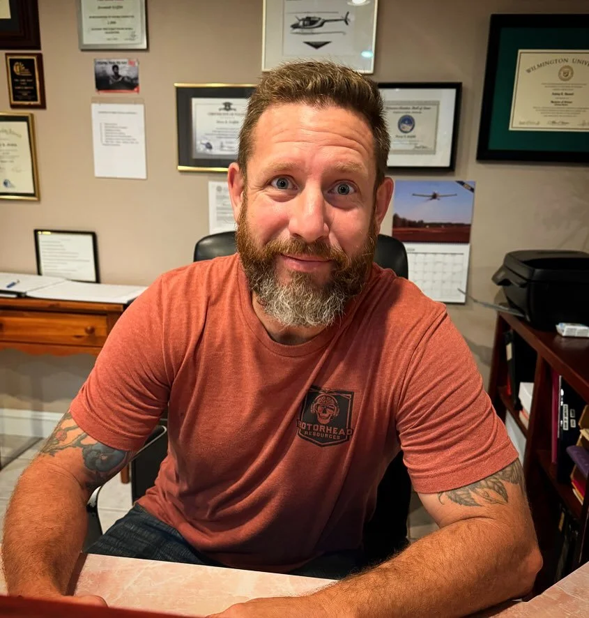 Meet BJ! BJ, (Jeremiah for long) was rocking the @rotorheadresources tshirt this morning for Devon&rsquo;s 4am / night flight lesson. 

Mr. Griffith is nothing short of an illustrious pilot only grounded by his family and gratitude. A veteran with ov