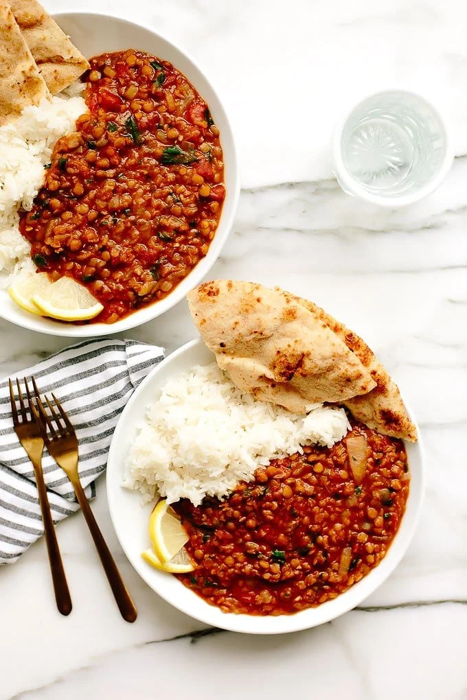 TWO LENTIL DAHL SERVED WITH RICE
