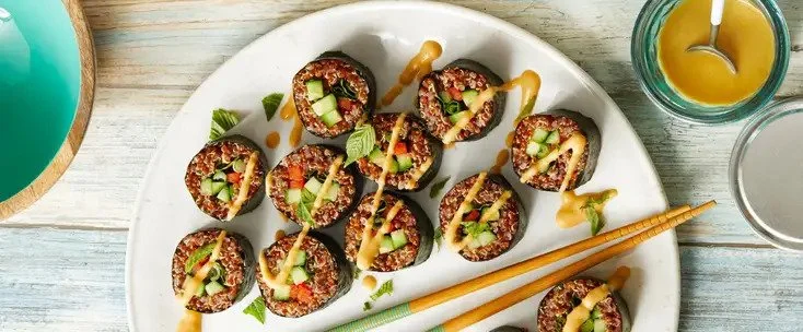 QUINOA SUSHI WITH THAI PEANUT DIPPING SAUCE