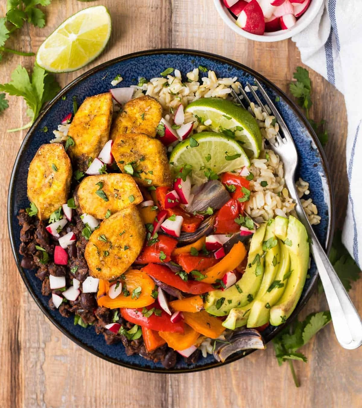 CUBAN BLACK BEANS AND RICE WITH ROASTED PEPPERS AND PLANTAINS