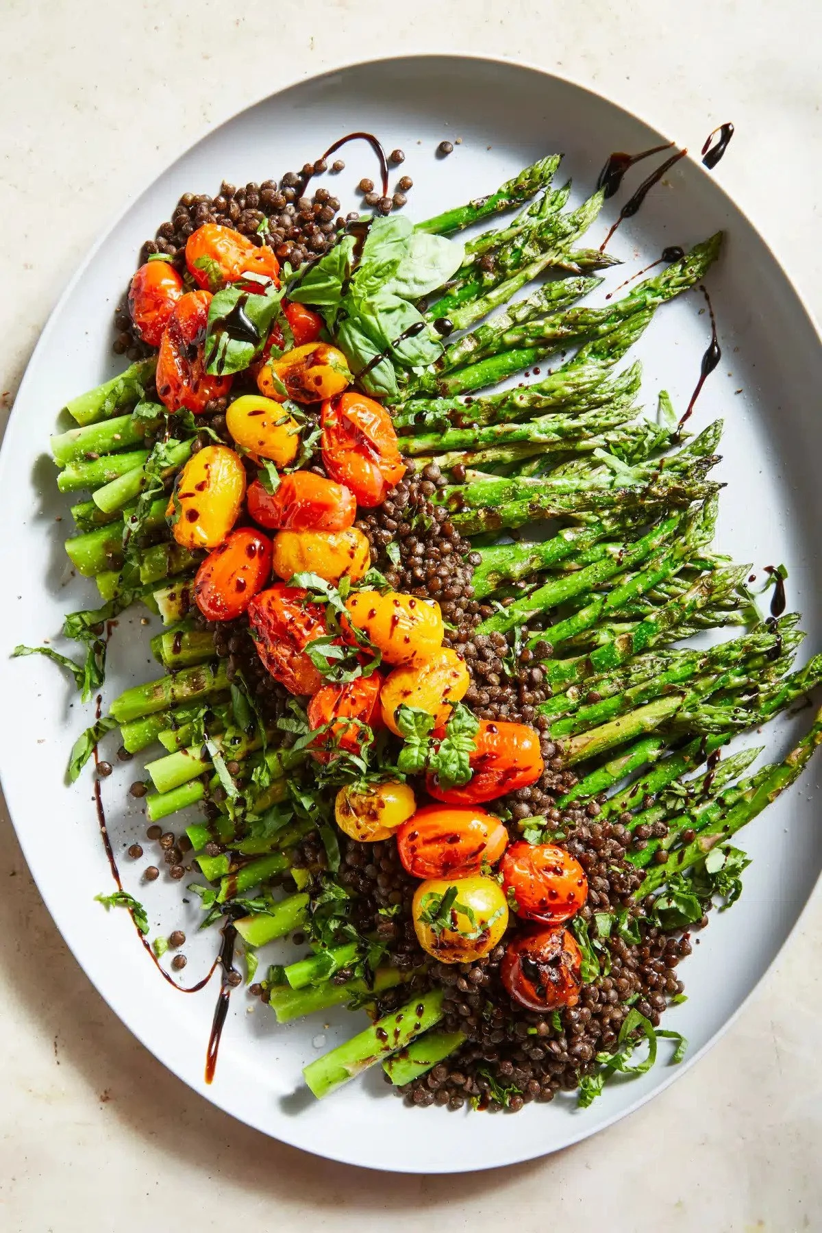 CAPRESE GRILLED ASPARAGUS &amp; LENTILS