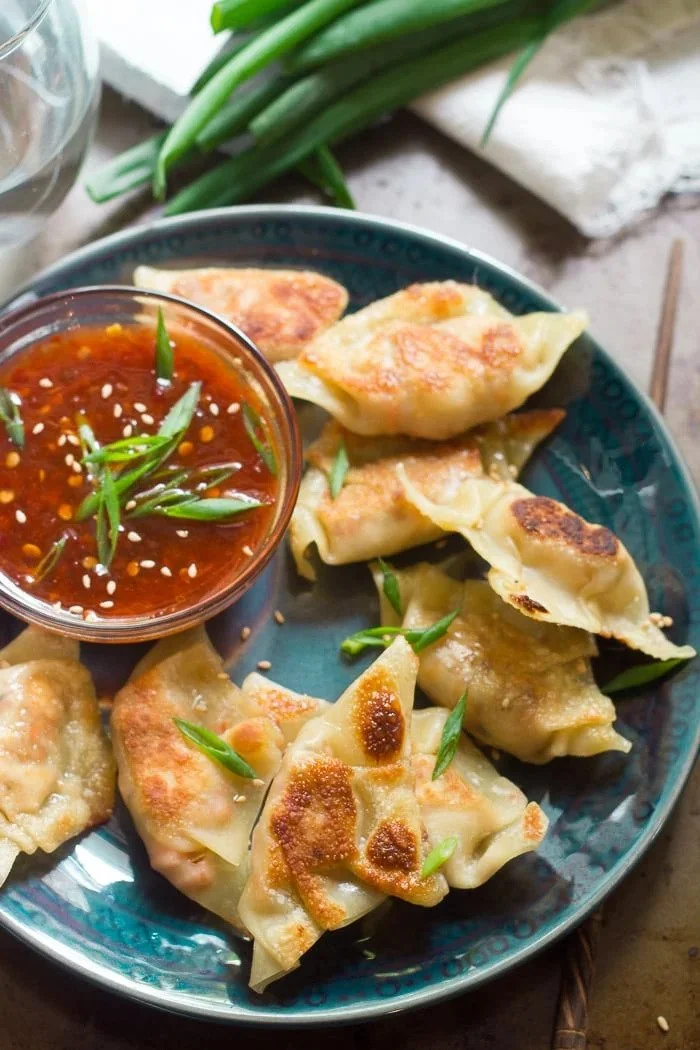 SMOKY TOFU DUMPLINGS WITH SWEET CHILI DIPPING SAUCE