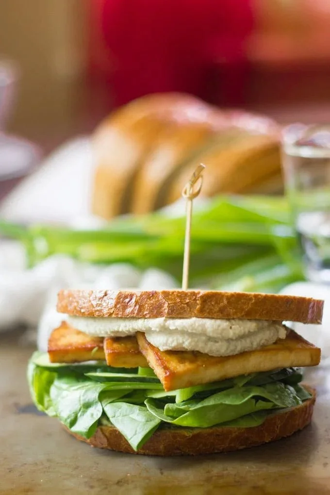 SMOKY BAKED TOFU SANDWICHES WITH WASABI CASHEW MAYO