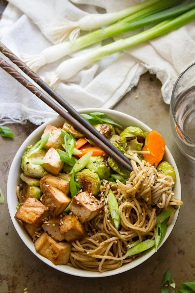 SESAME SOBA NOODLES WITH ROASTED VEGGIES &amp; BAKED TOFU