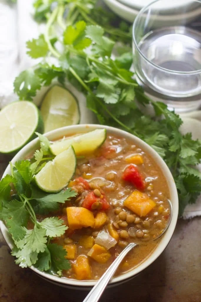 SLOW COOKER CURRIED LENTIL SWEET POTATO SOUP