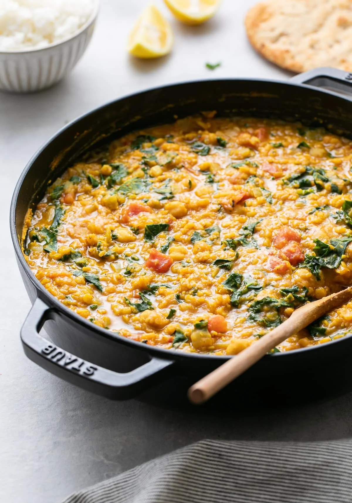 Curry Red Lentil Stew with Kale + Chickpeas
