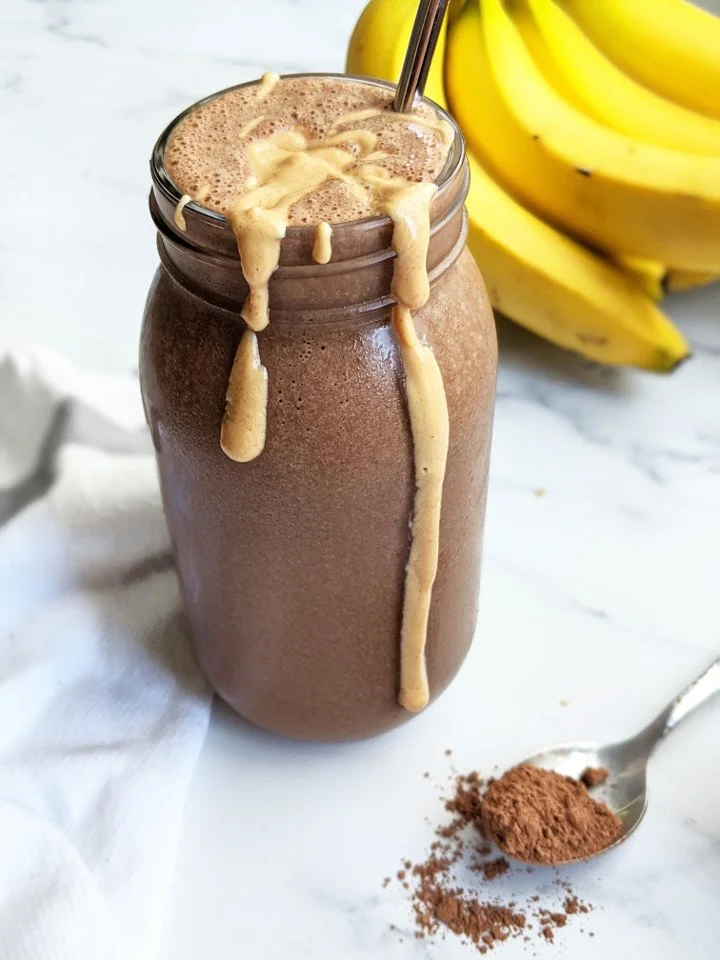 CHOCOLATE PEANUT BUTTER BANANA PROTEIN SMOOTHIE