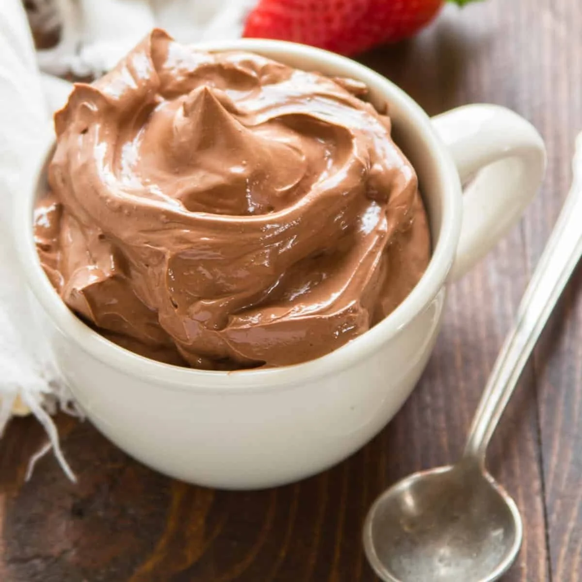 mug of creamy vegan chocolate pudding