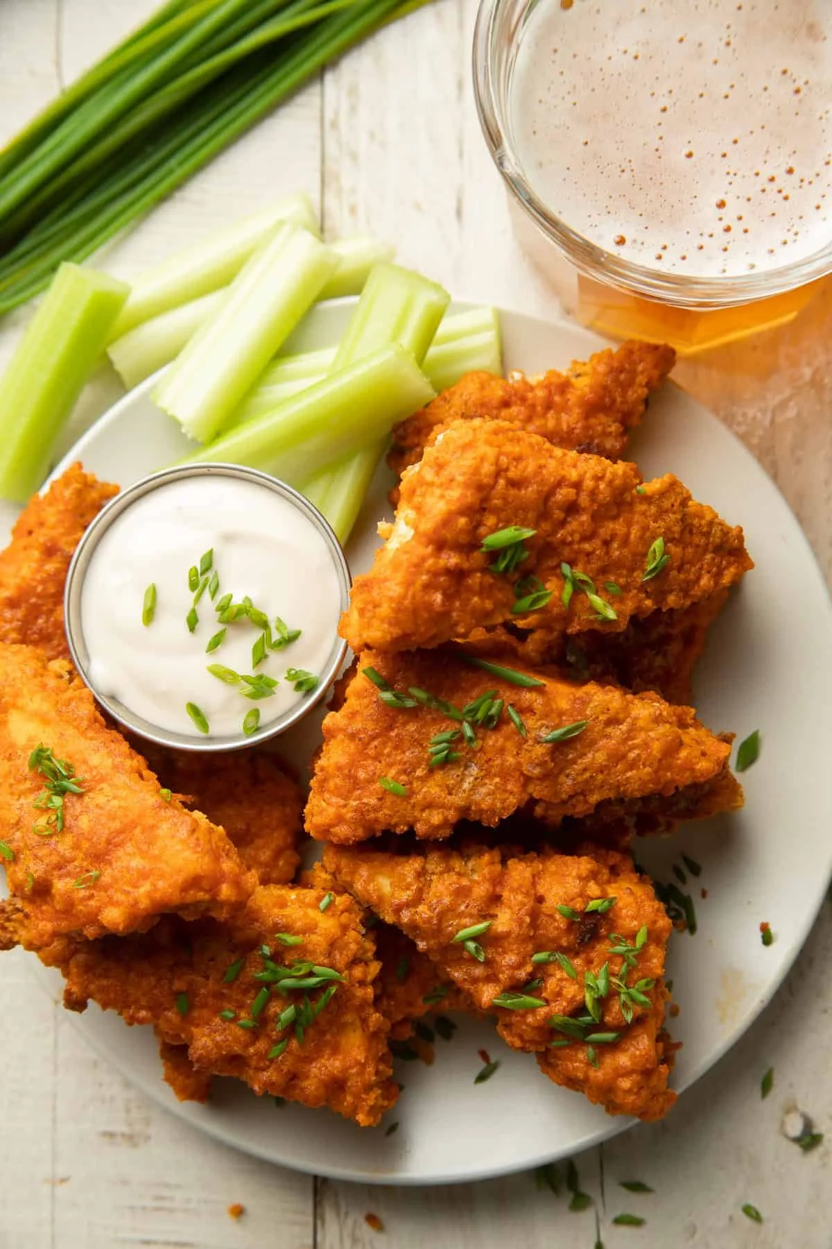 spicy buffalo tofu wings served with side of vegan ranch
