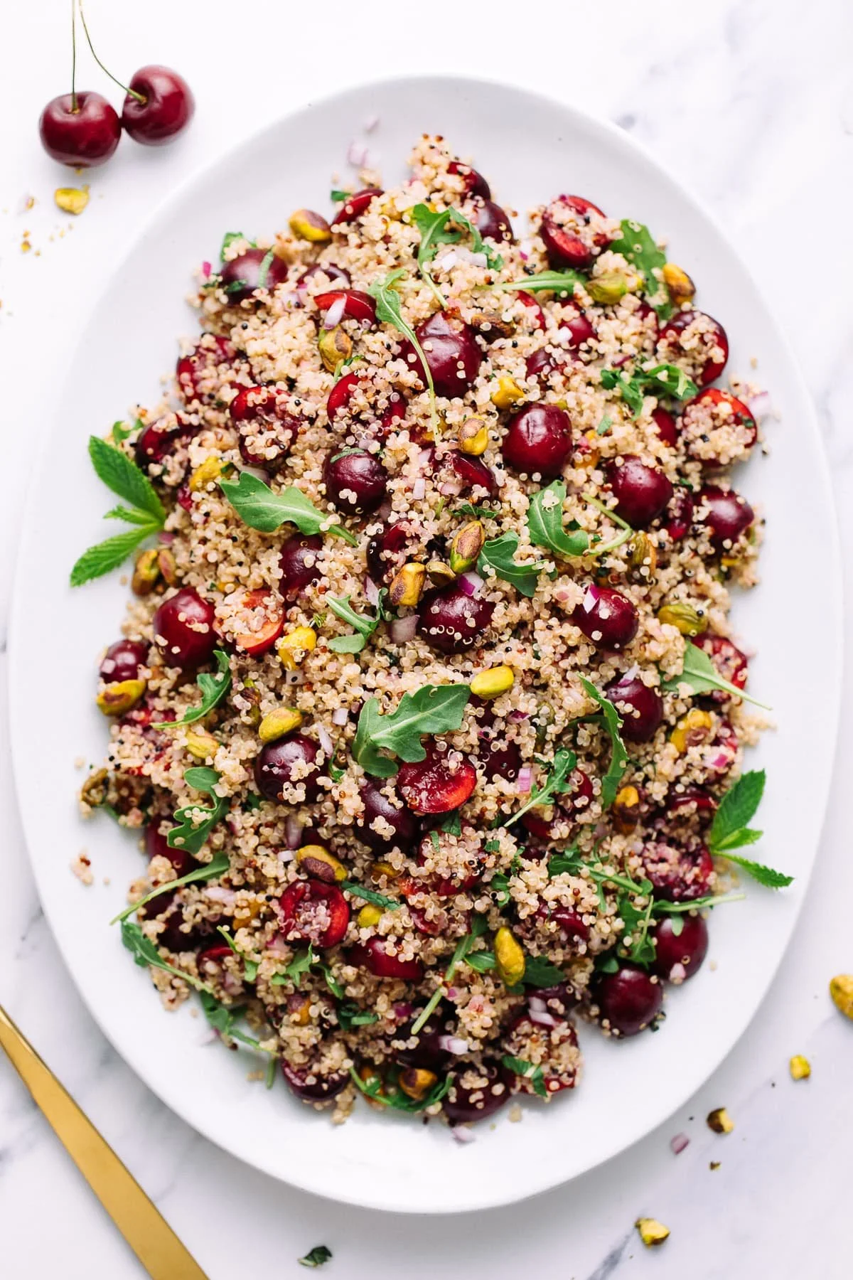 CHERRY PISTACHIO + MINT QUINOA SALAD