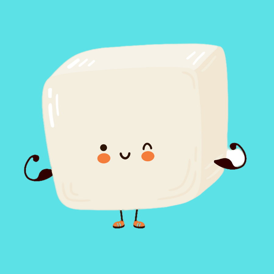cartoon tofu flexing it's muscles