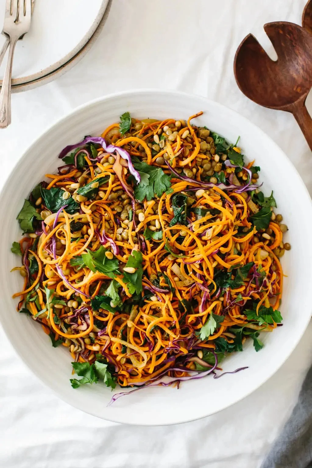 WARM SWEET POTATO NOODLES, CABBAGE AND LENTIL SALAD