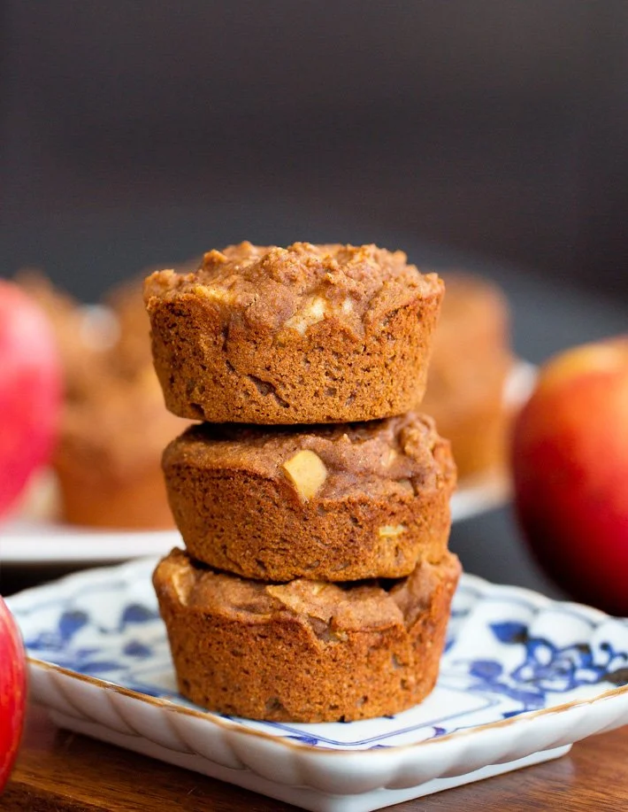 stack of apple protein muffins
