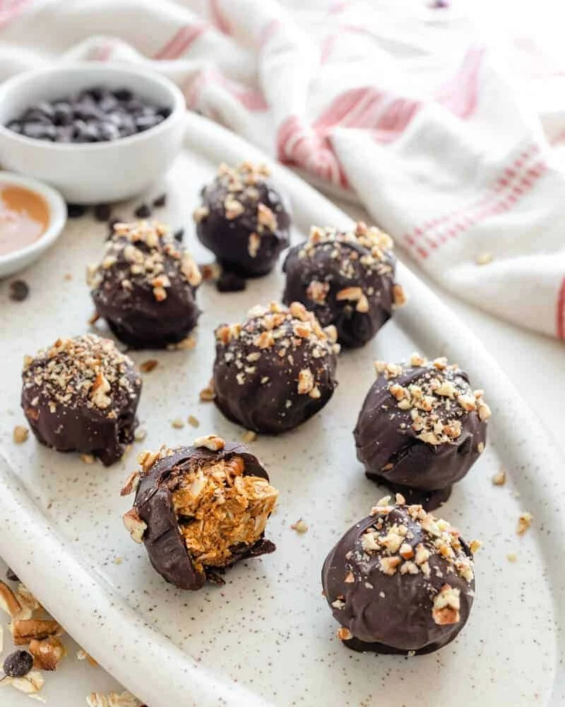 CHOCOLATE COVERED TRAIL MIX PEANUT BUTTER BALLS