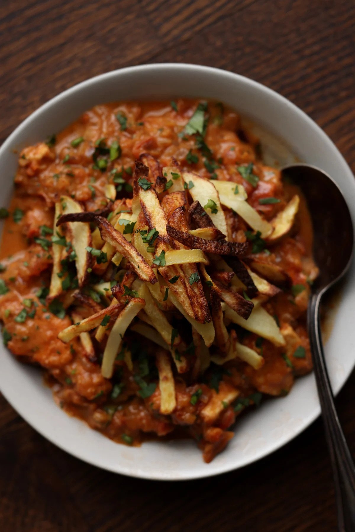 VEGAN SALLI BOTI (WESTERN INDIAN MEAT CURRY WITH CRISPY POTATOES)