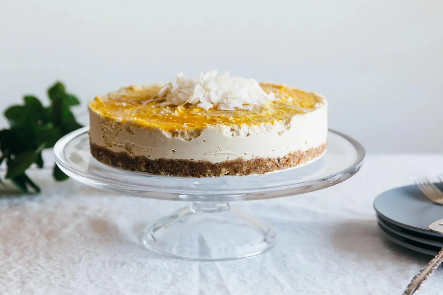 RAW COCONUT MACADAMIA MANGO CHEESECAKE