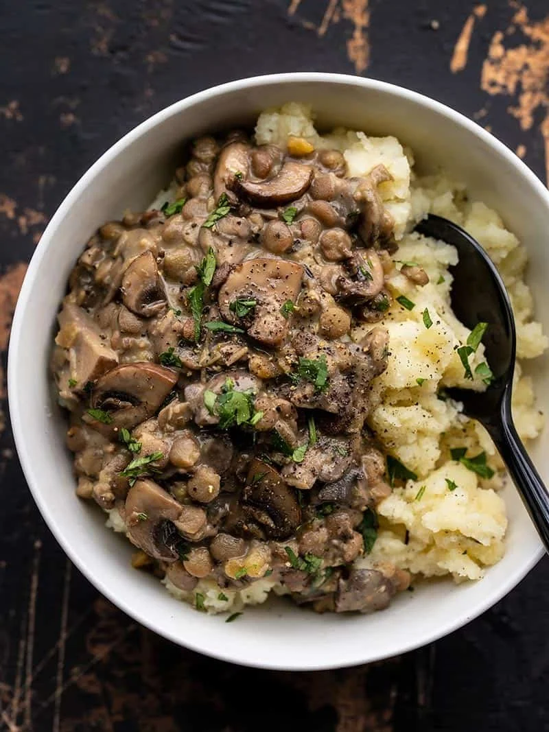 LENTILS WITH CREAMY MUSHROOM GRAVY