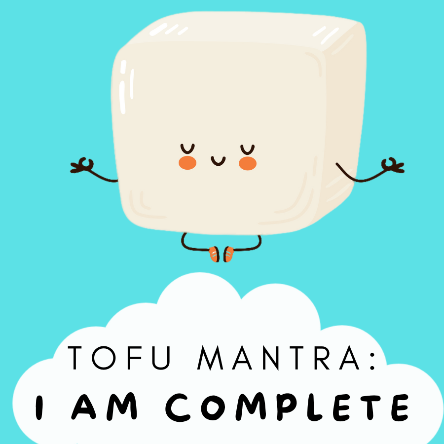cartoon tofu meditating on a cloud