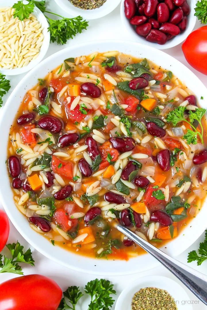 KIDNEY BEAN, SPINACH AND ORZO SOUP