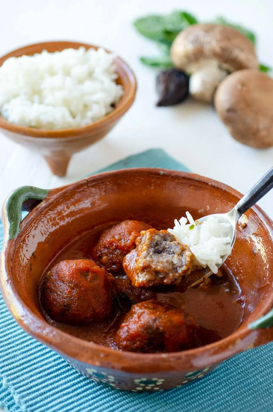 MEXICAN MEATBALLS IN TOMATO CHILE BROTH (ALBONDIGOS EN CALDILLO)