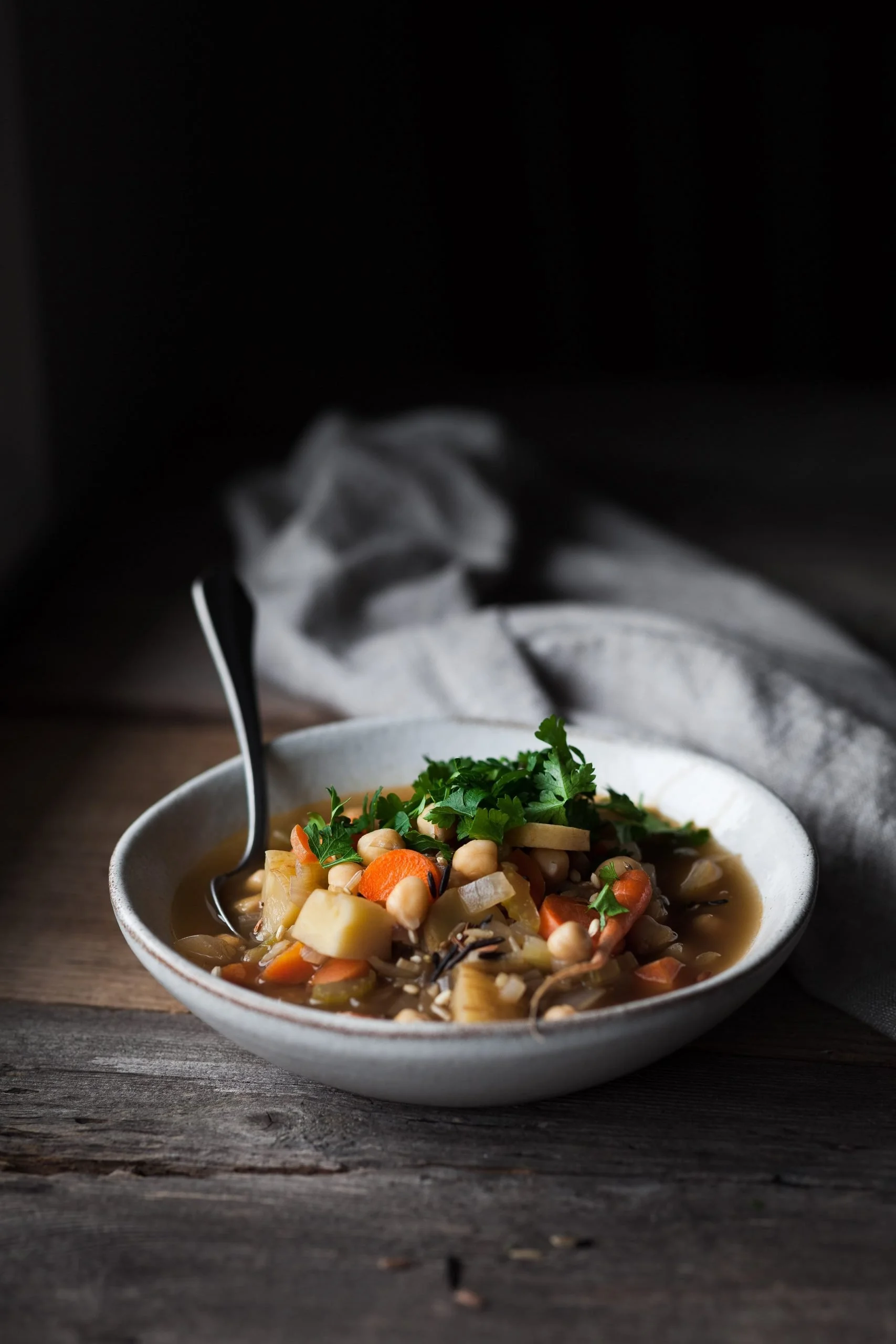 WINTER VEGETABLE SOUP WITH CHICKPEAS &amp; WILD RICE