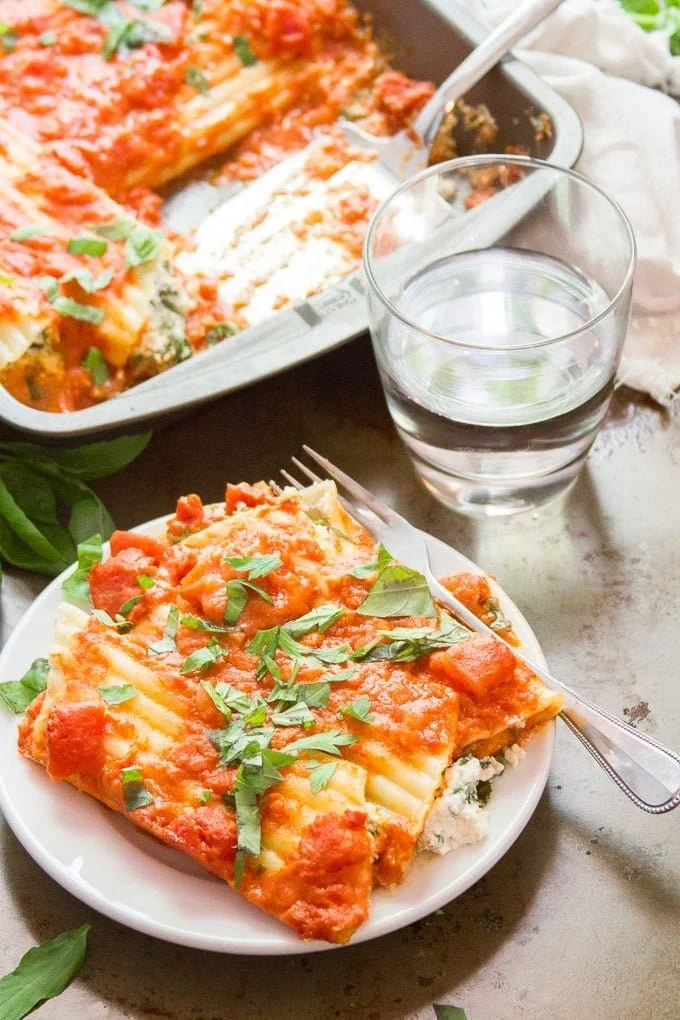 VEGAN MANICOTTI WITH BLUSH SAUCE AND KALE