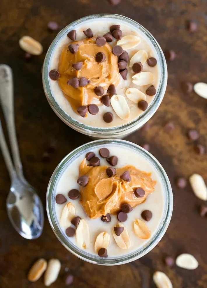 peanut butter overnight oats in a glass jar